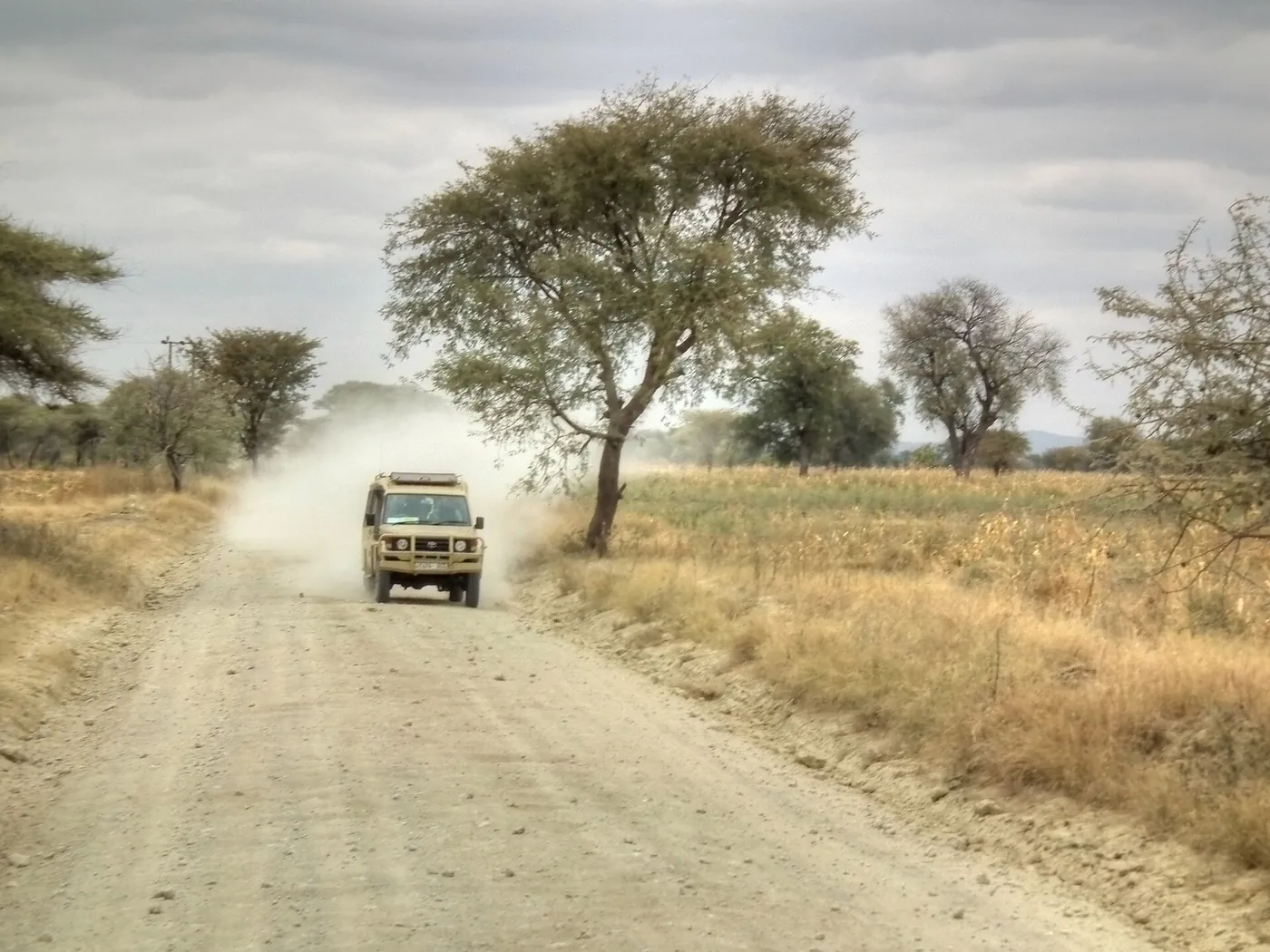 A vehicle on a dirt road through the Tanzanian bush